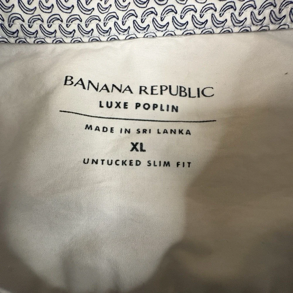 Banana Republic Luxe Poplin Men's XL Slim Fit Black & White Banana Print SEE DES